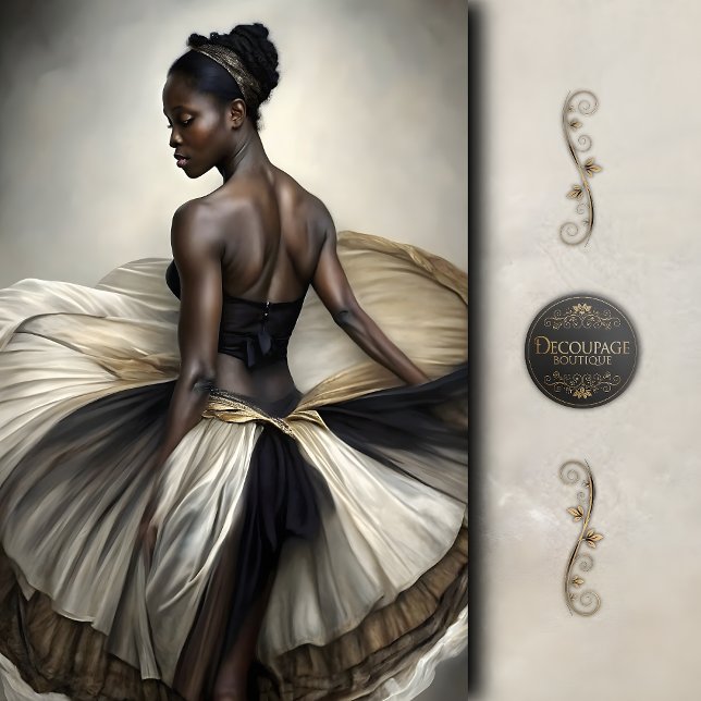 Papel De Seda Black and Gold Ballerina in Flowing Tulle Decoupag (Black and Gold Ballerina in Flowing Tulle Decoupage Tissue Paper)