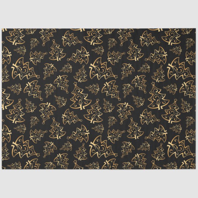 Papel De Seda Black and Gold Elegant Christmas Trees (Anverso)
