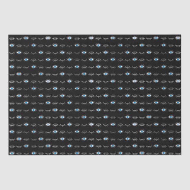 Papel De Seda Black and Silver Blue Evil Eye Eyelashes Nazar Mat (Anverso)