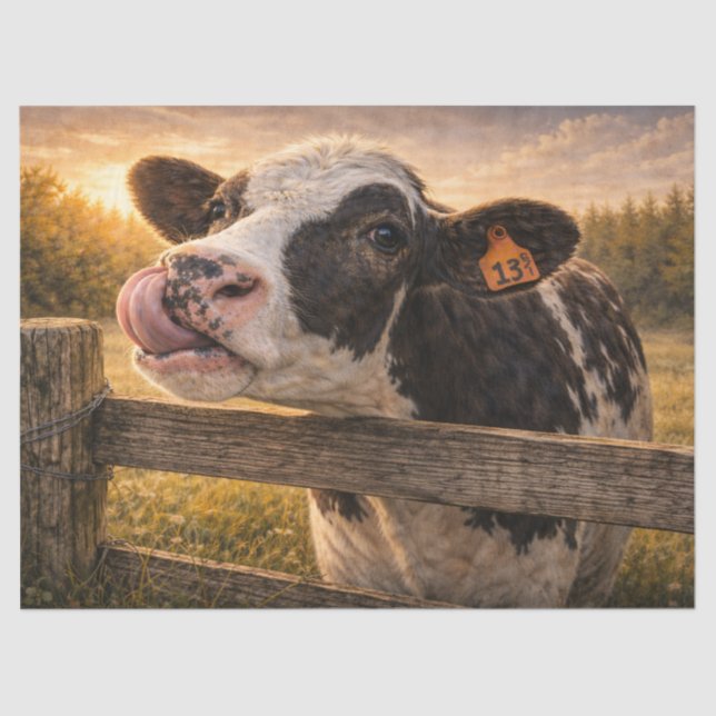 Papel De Seda Black and White Cow with Tongue up Her Nose  (Anverso)