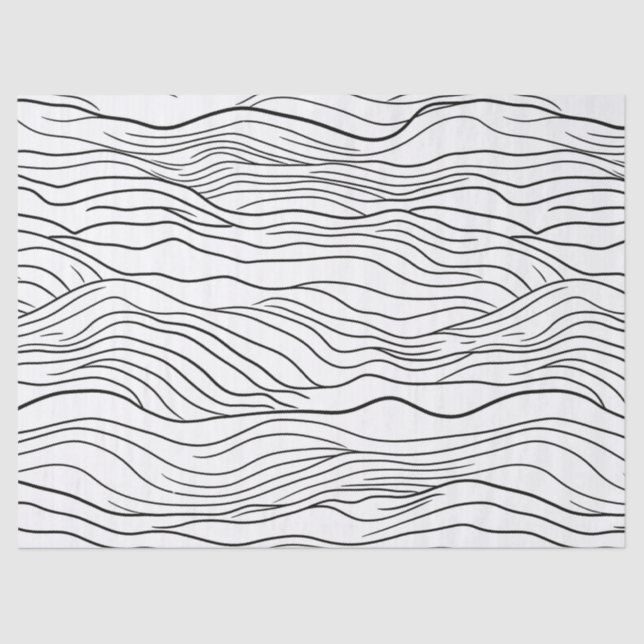 Papel De Seda Black and White Hand-Drawn Wavy Line Pattern (Anverso)