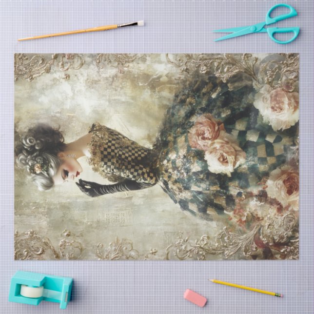 Papel De Seda Black and White Spring Portrait Tissue Paper (Artesanía)