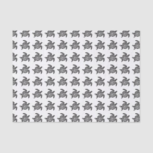Papel De Seda Black and White Tribal Turtle Art (Anverso)