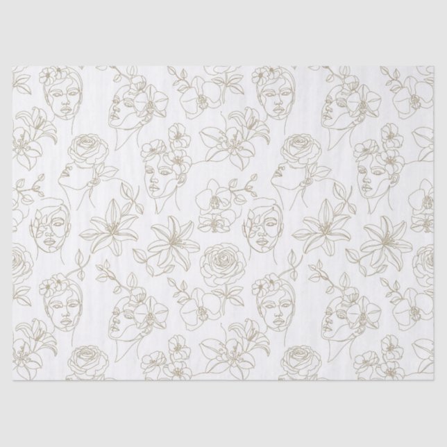 Papel De Seda Black and White Vintage Floral Face Line Pattern 3 (Anverso)