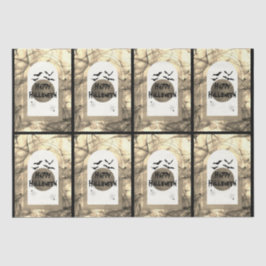 Papel De Seda Black Bats Spooky Scary Pattern Happy Halloween