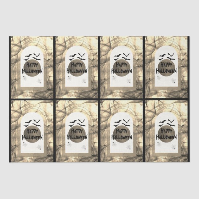 Papel De Seda Black Bats Spooky Scary Pattern Happy Halloween (Anverso)