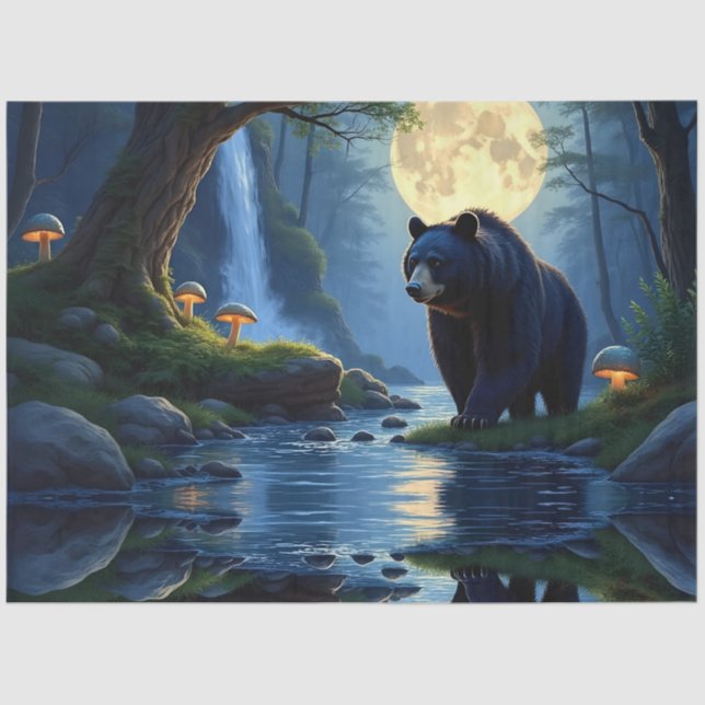 Papel De Seda Black Bear at the stream under moonlight (Anverso)