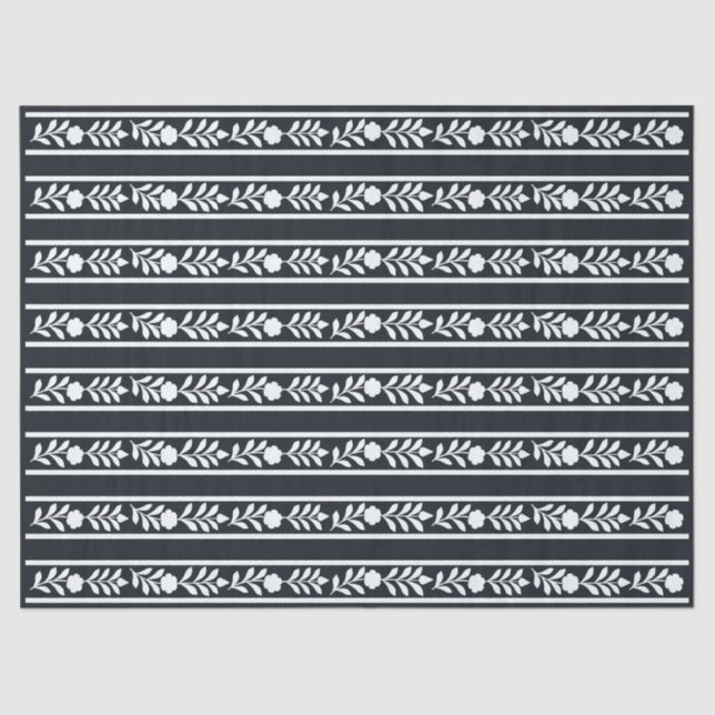 Papel De Seda Black Bone Inlay Floral Border Decoupage Paper (Anverso)