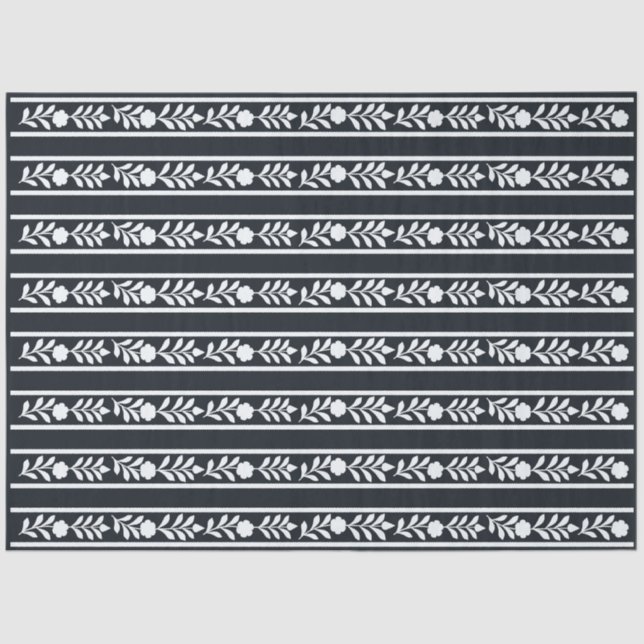 Papel De Seda Black Bone Inlay Floral Border Decoupage Paper (Anverso)