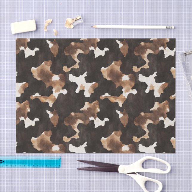 Papel De Seda Black Brown Cream Cow Print Birthday (Artesanía)