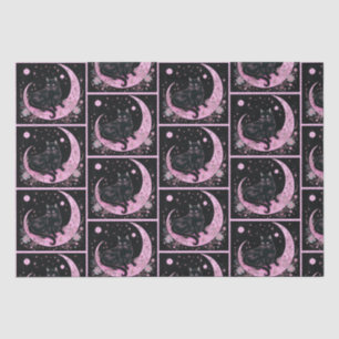 Papel De Seda Black Cat Crescent Moon Floral Pink Halloween