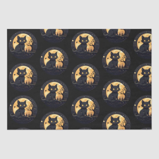 Papel De Seda Black Cat Full Moon Celestial Black Halloween (Anverso)