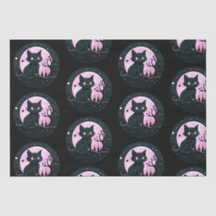Papel De Seda Black Cat Rosa Full Moon Celestial Black Halloween