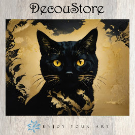 Papel De Seda Black Cat with Golden Eyes Decoupage