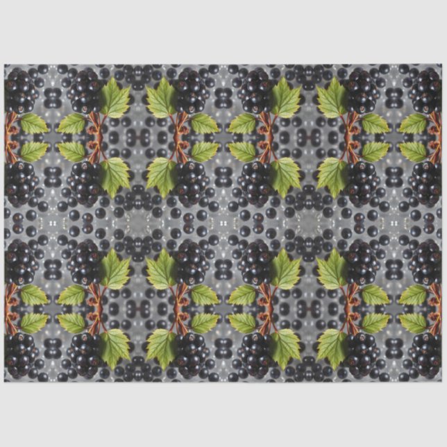 Papel De Seda Black Currants Berries & Green Leaf Pattern (Anverso)