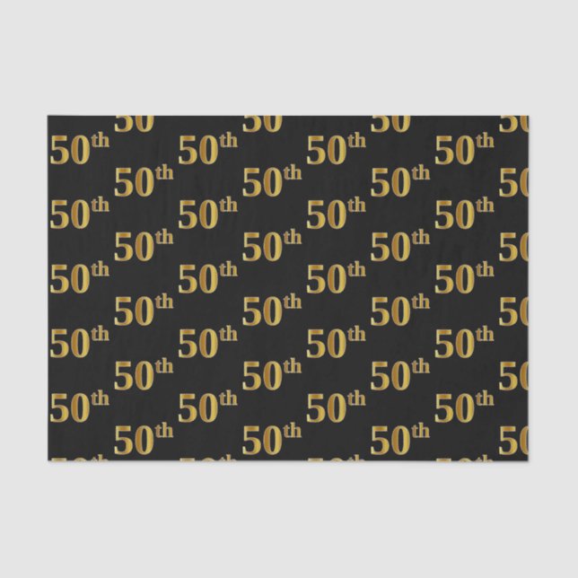 Papel De Seda Black, Faux Gold 50th (50º) Event (Anverso)