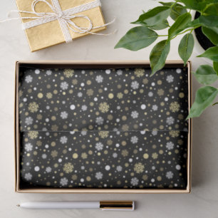 Papel De Seda Black Faux Gold Snowflakes Polkadots