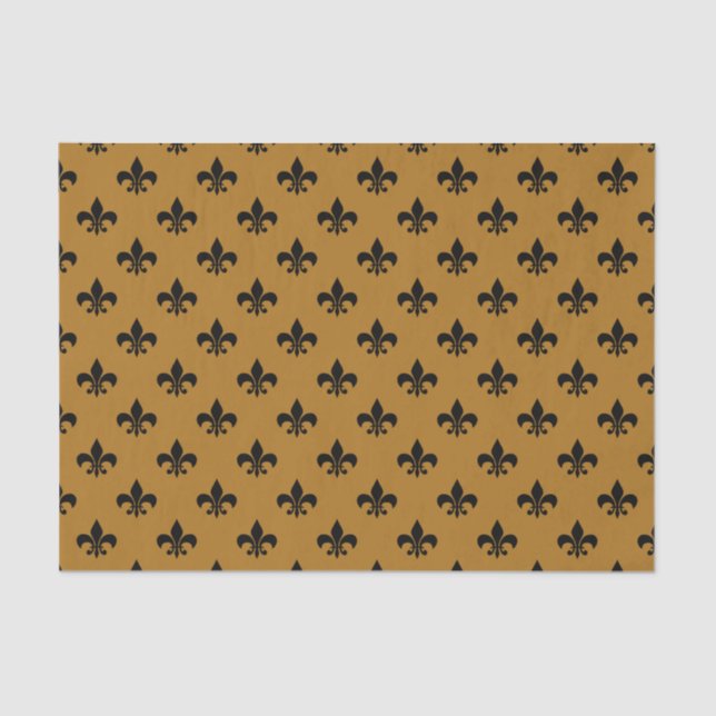 Papel De Seda Black Fleur-de-lis en Matte Gold (Anverso)