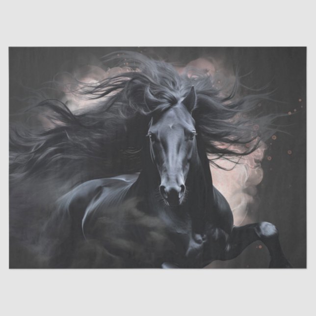 Papel De Seda Black Friesian Horse Decoupage (Anverso)