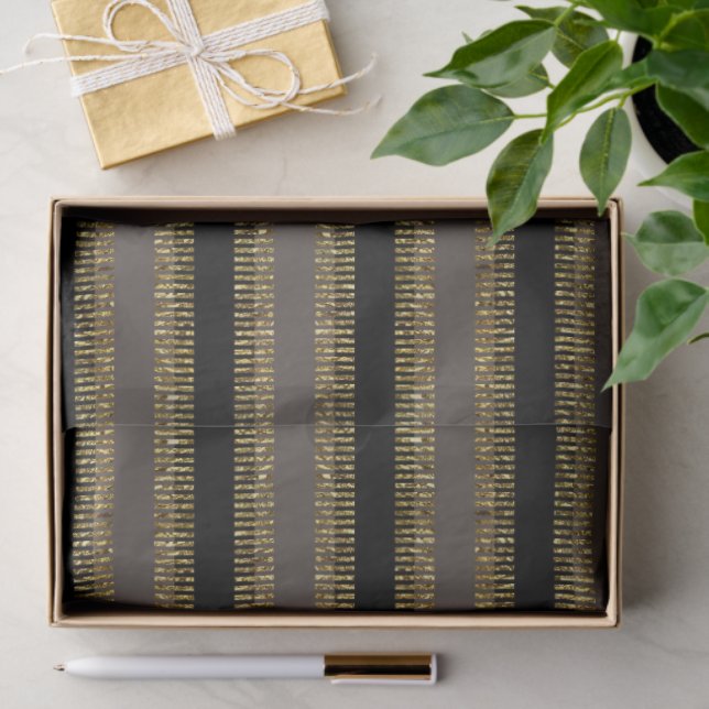 Papel De Seda Black Glittery Gold Stripes  (Regalo )