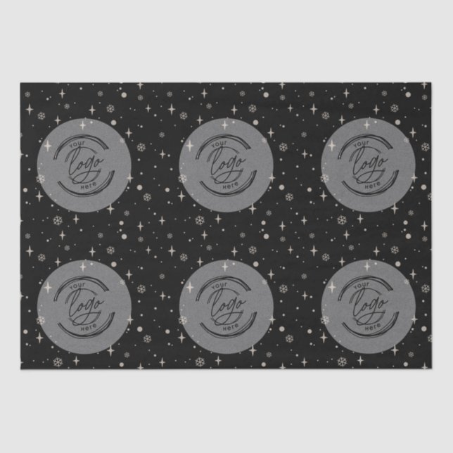 Papel De Seda Black Merry Christmas Business Logo Snowflake Tiss (Anverso)