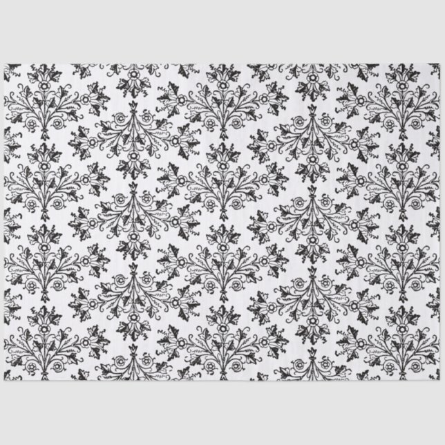 Papel De Seda Black on White Elegant Floral Damask (Anverso)
