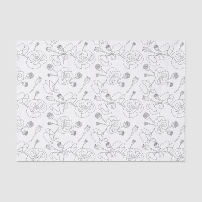 Papel De Seda Black on White Poppies (Anverso)