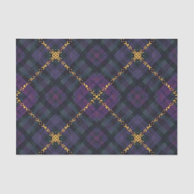 PAPEL DE SEDA BLACK PURPLE GOLD GLITTER CHRISTMAS PLAID (Anverso)
