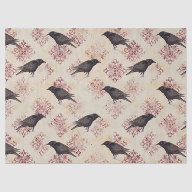 Papel De Seda Black Raven y Burgundy Damask Decoupage (Anverso)
