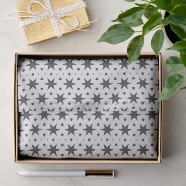 Papel De Seda Black Stars on White Geometric Pattern (Regalo )