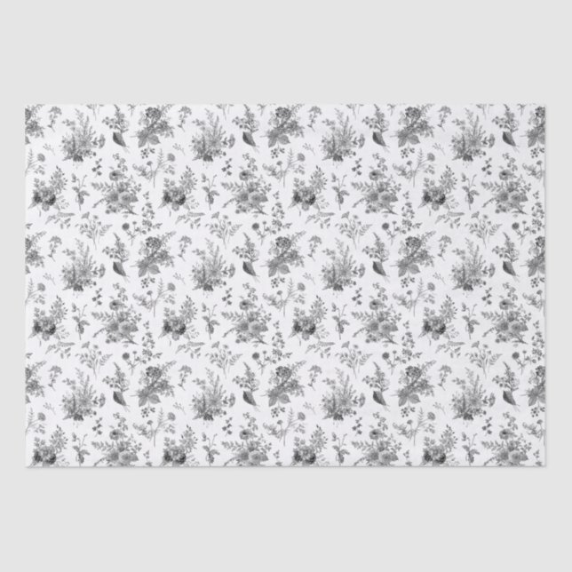 Papel De Seda Black Toile De Jouy Vintage Floral Chinoiserie (Anverso)