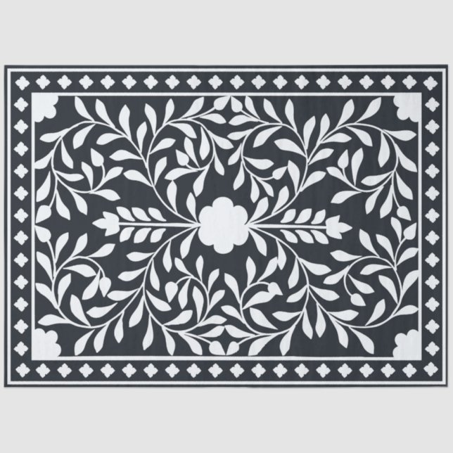 Papel De Seda Black Traditional Bone Inlay Decoupage Paper (Anverso)