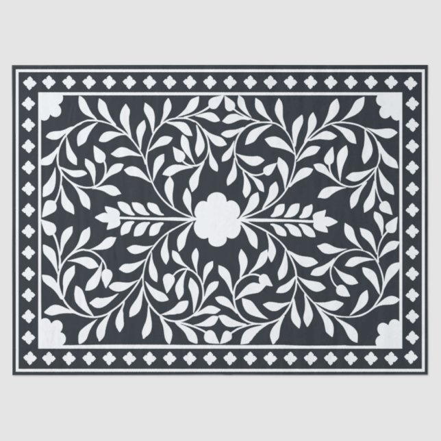 Papel De Seda Black Traditional Bone Inlay Decoupage Paper (Anverso)