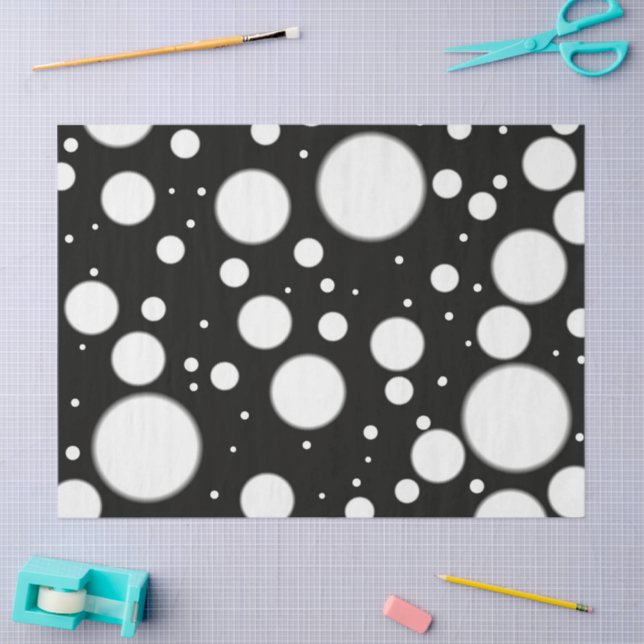 Papel De Seda Black White Polka Dots Funky Pattern Decoupage (Artesanía)