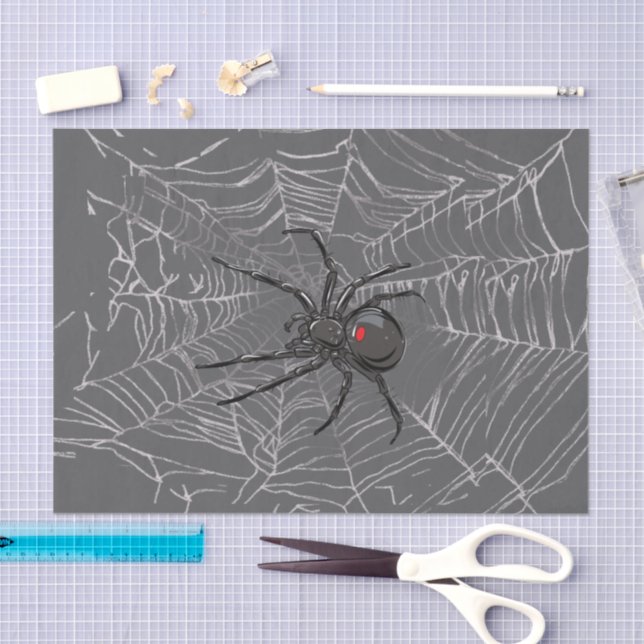 Papel De Seda Black Widow Spider And Spiderweb Drawing Art (Artesanía)