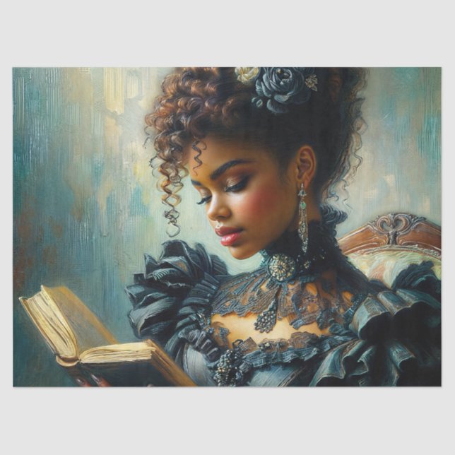 Papel De Seda Black Woman Reading Vintage Painting (Anverso)