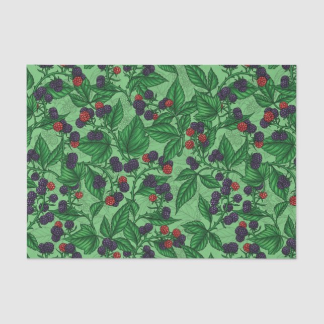 Papel De Seda Blackberries sobre verde (Anverso)