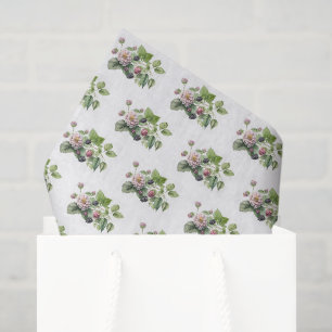 Papel De Seda Blackberries y flores de blanco
