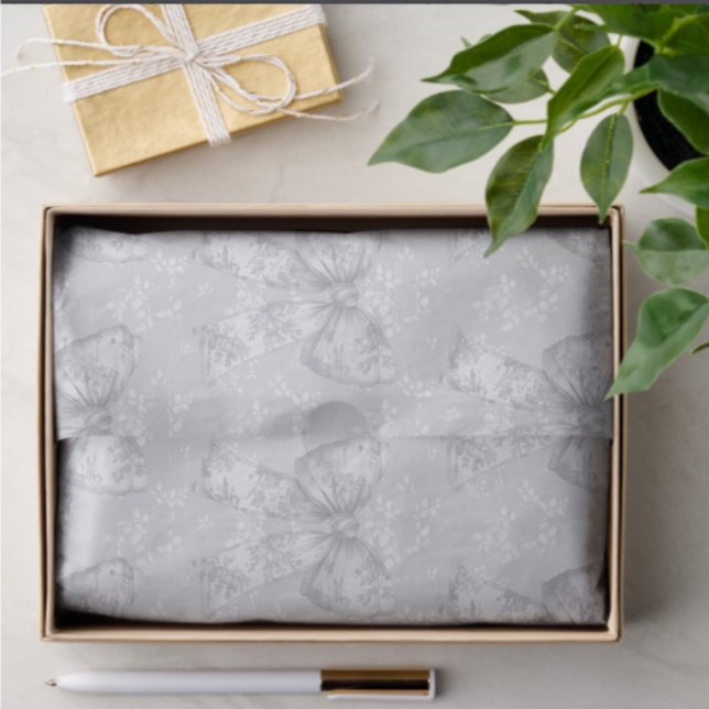 Papel De Seda Blanco Antiguo Gris Plateado Flores Toile Lazos  (Tissue paper for gifting or decoupage!)