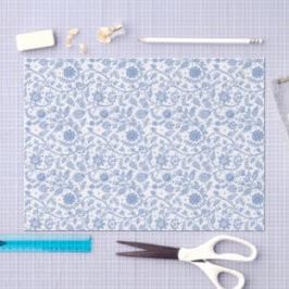 Papel De Seda Blanco Azul Floral Boho Patrón Botánico Caprichoso