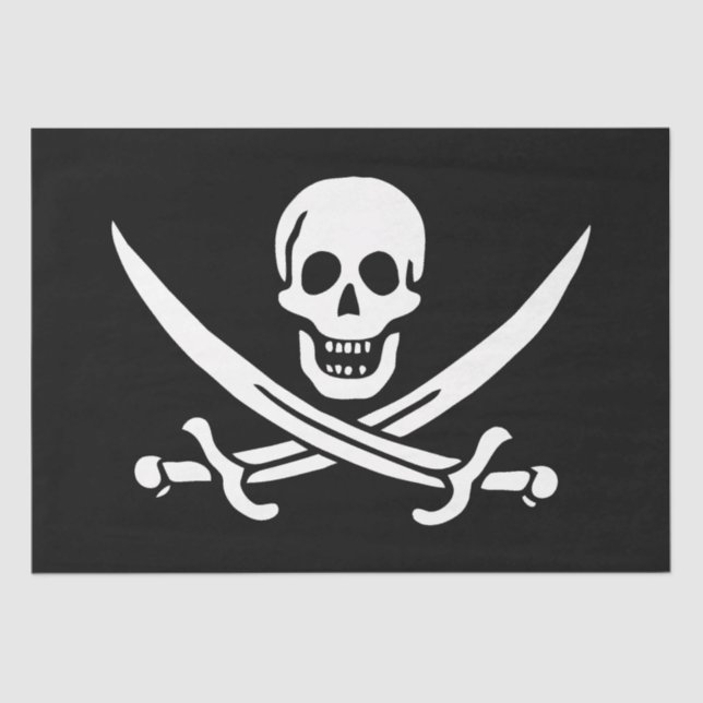 Papel De Seda Blanco, Bandera Pirata Calico Jack, Calavera y Cri (Anverso)