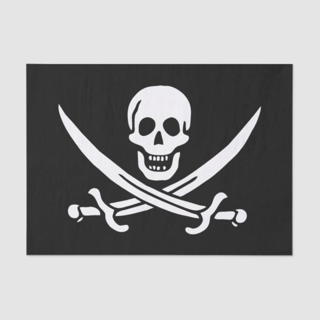 Papel De Seda Blanco, Bandera Pirata Calico Jack, Calavera y Cri (Anverso)