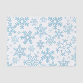 PAPEL DE SEDA BLANCO CON COPOS DE NIEVE INVERNALES AZULES