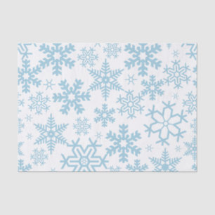PAPEL DE SEDA BLANCO CON COPOS DE NIEVE INVERNALES AZULES