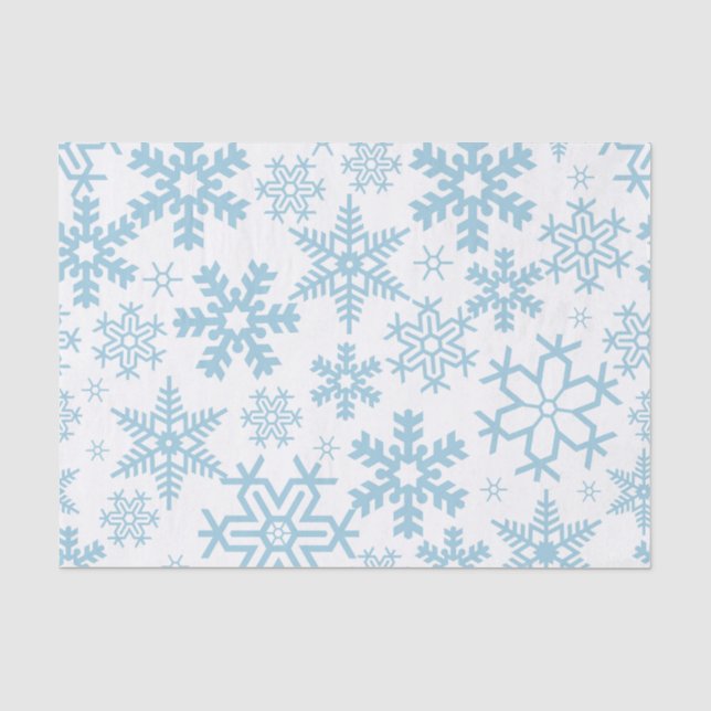 PAPEL DE SEDA BLANCO CON COPOS DE NIEVE INVERNALES AZULES (Anverso)