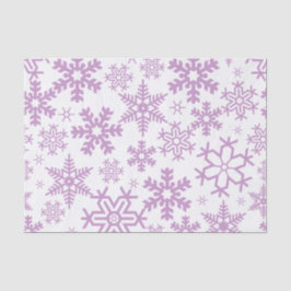 PAPEL DE SEDA BLANCO CON COPOS DE NIEVE INVERNALES PURPÚREOS