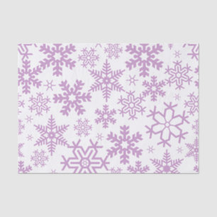 PAPEL DE SEDA BLANCO CON COPOS DE NIEVE INVERNALES PURPÚREOS