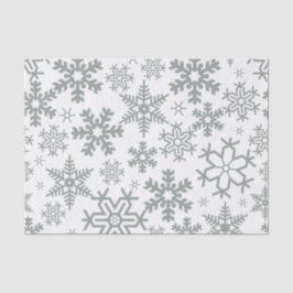 PAPEL DE SEDA BLANCO CON COPOS DE NIEVE VERDES DE INVIERNO