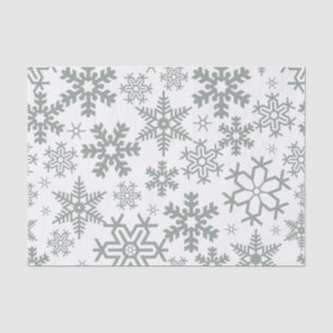 PAPEL DE SEDA BLANCO CON COPOS DE NIEVE VERDES DE INVIERNO