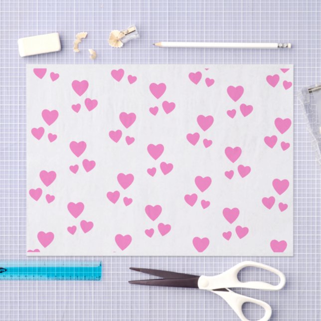 Papel De Seda Blanco con corazones rosados (Artesanía)